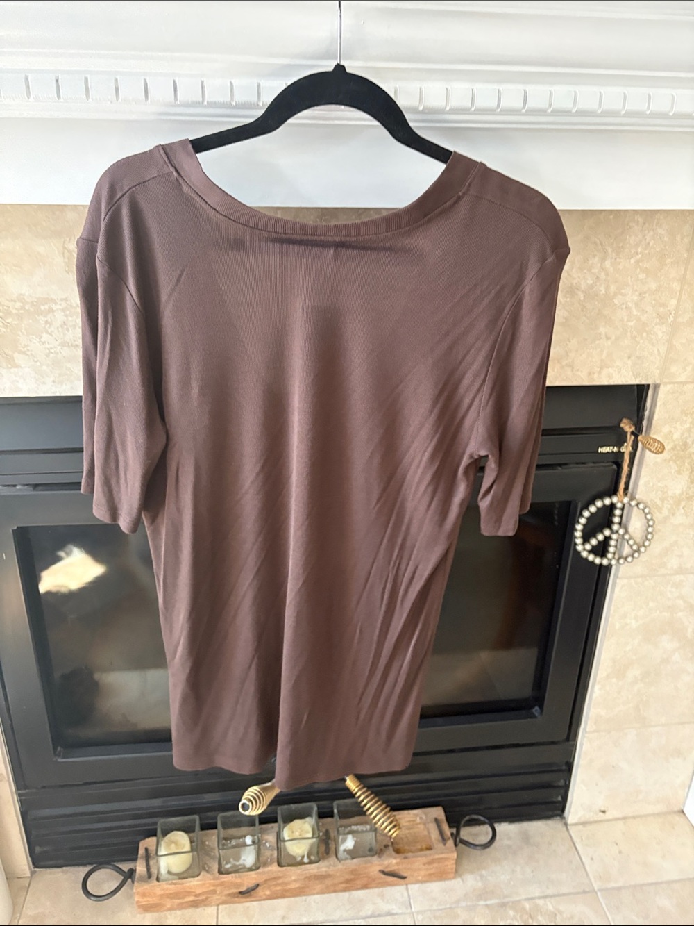 Zara Chocolate Brown V-Neck Short Sleeve Tee - Picture 5 of 5